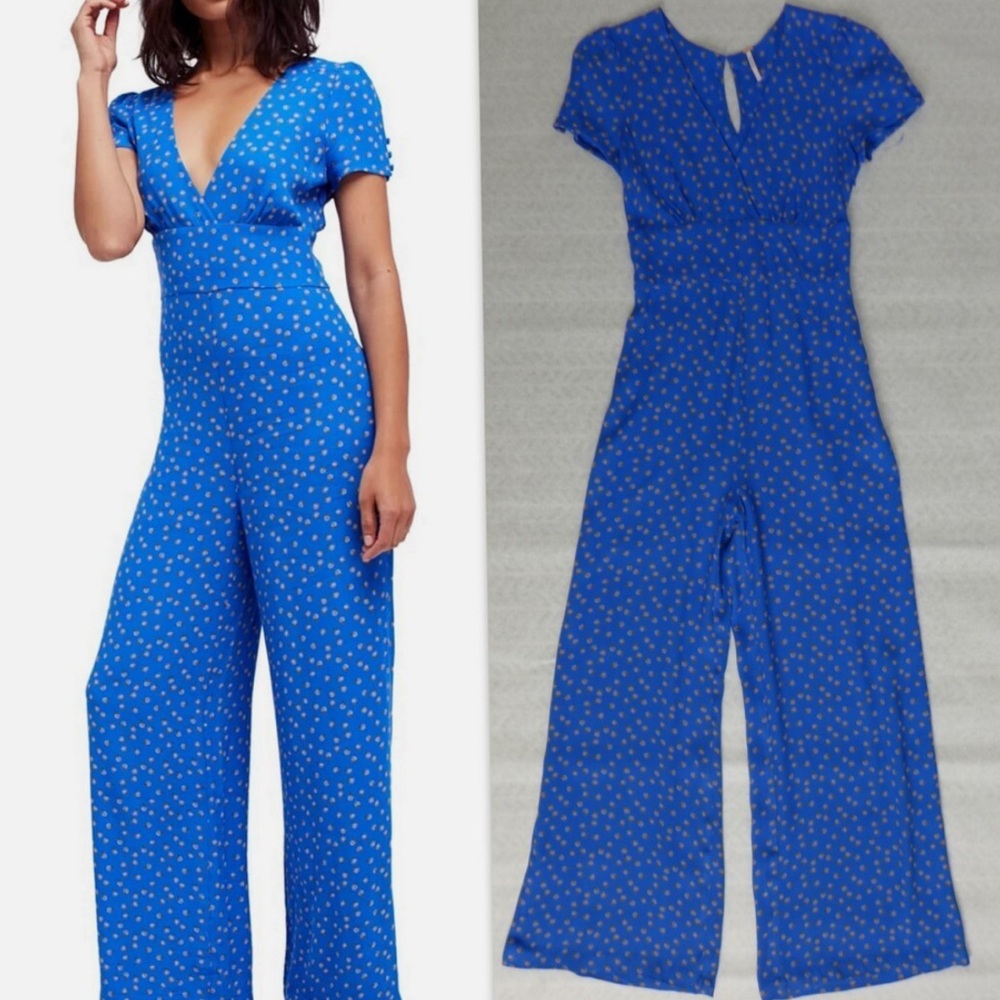 Free People blue polka dot jumpsuit